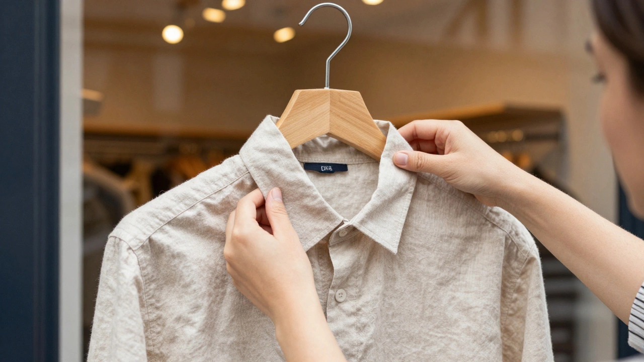 Hands checking fabric quality in boutique setting