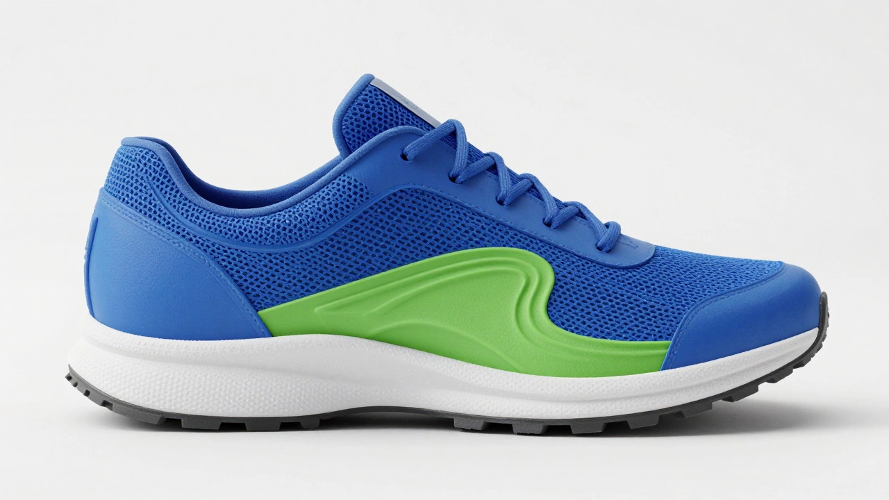 3D cross-section of a supportive work shoe showing cushioning and arch support