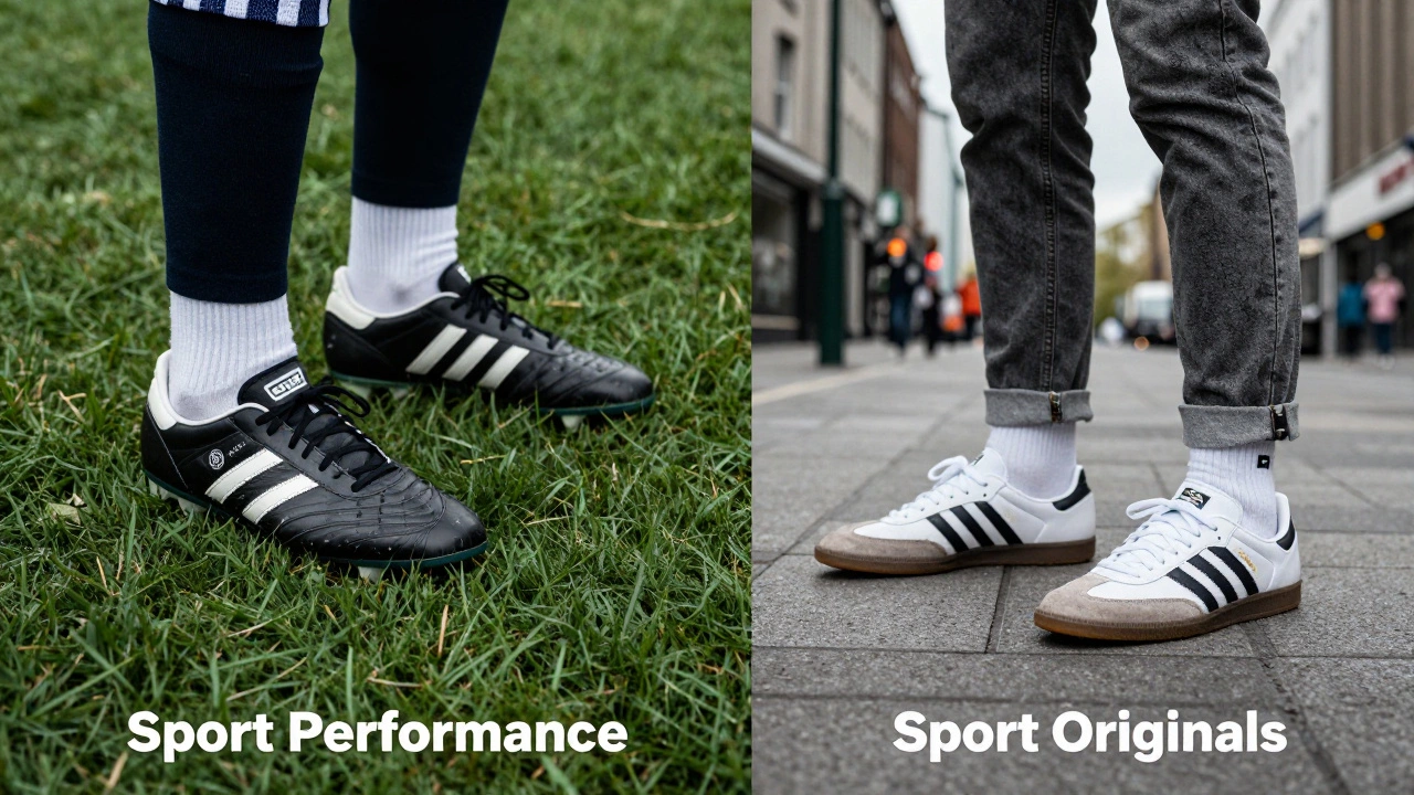 Split view of a football player's boots and a teenager in urban streetwear