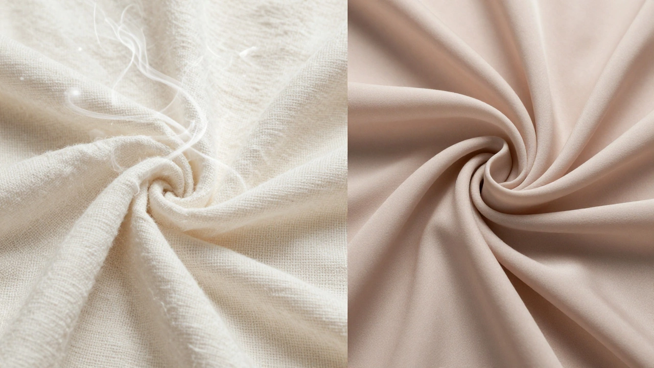 Close-up comparison of cotton linen versus silk fabrics