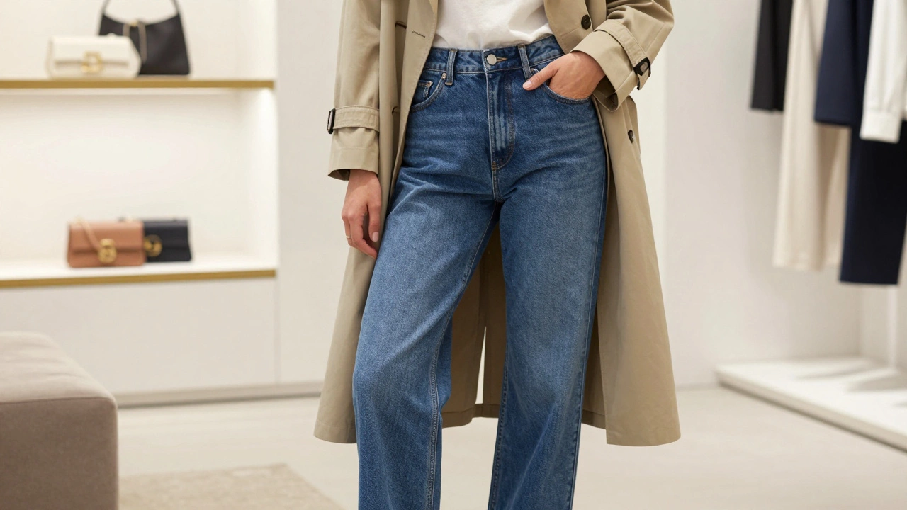 Professional wearing minimalist Acne Studios jeans in a chic Dublin boutique