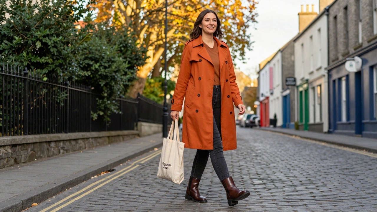 Woman walking comfortably in stylish boots on Irish street