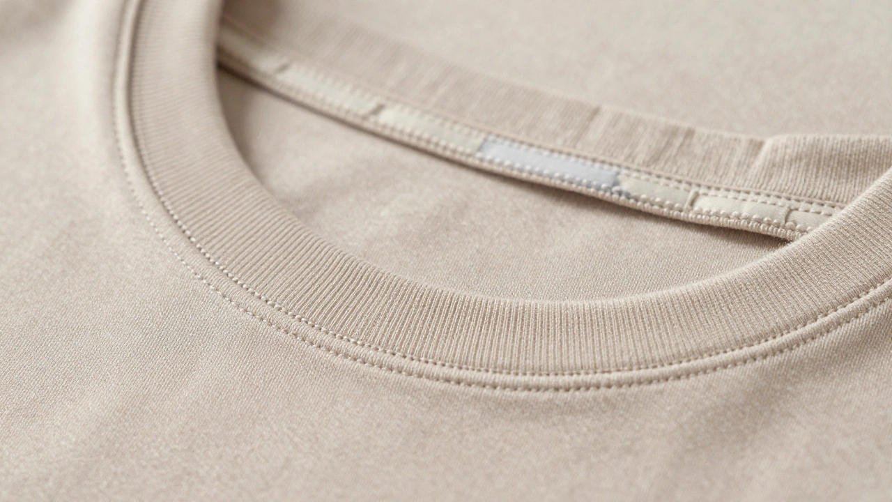 Close-up of single-needle stitching and reinforced collar tape