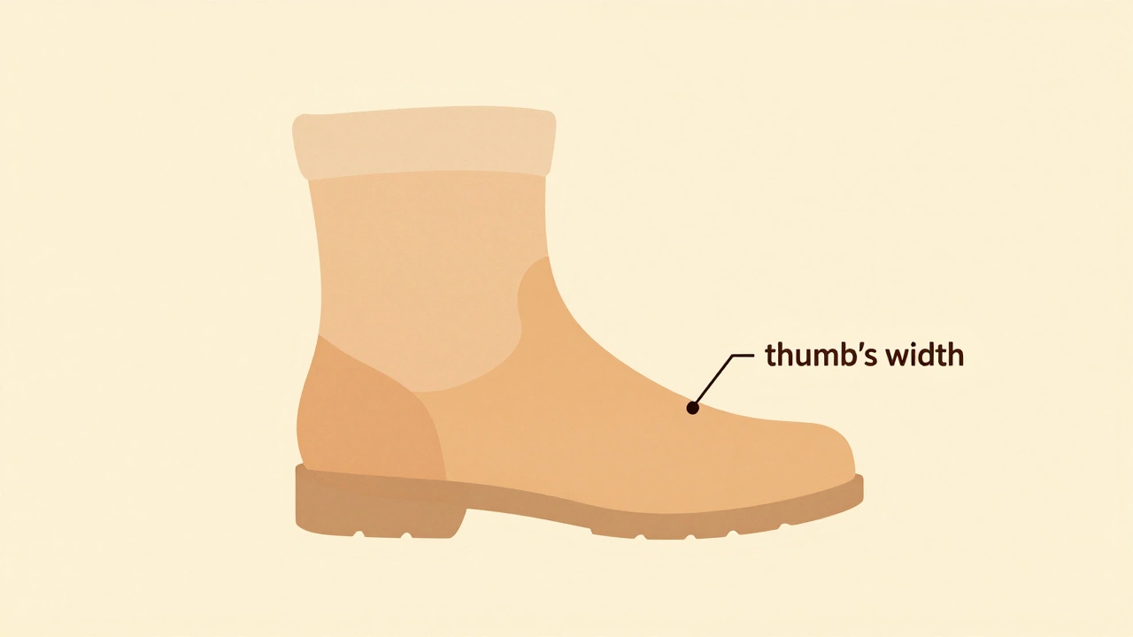 Illustration showing correct toe space inside a winter boot