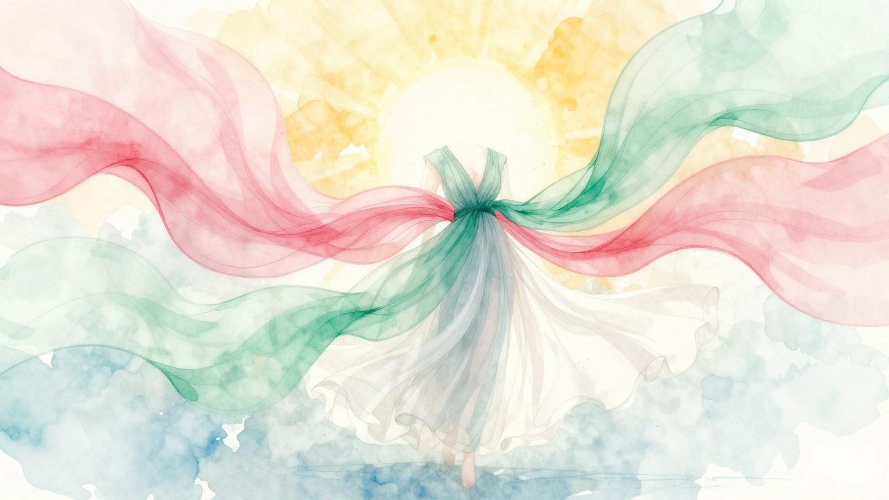 Watercolor art of flowing pastel summer fabrics