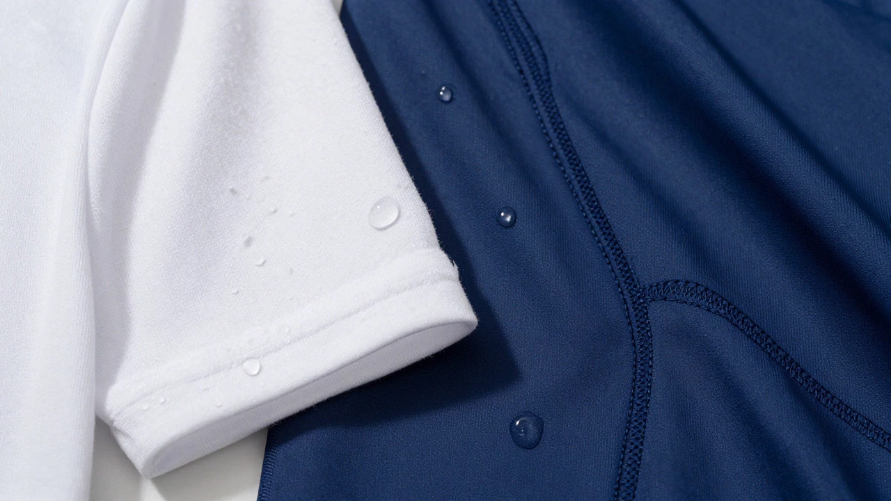 Comparison of soaked cotton fabric versus water-beading synthetic sportswear material
