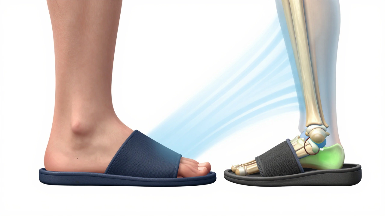 Comparison of supported vs collapsed foot arches in slippers