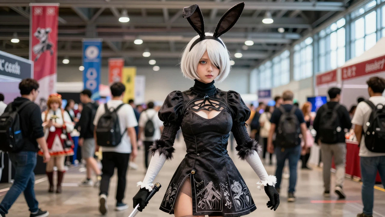 Cosplayer in detailed bunny costume at Irish gaming convention