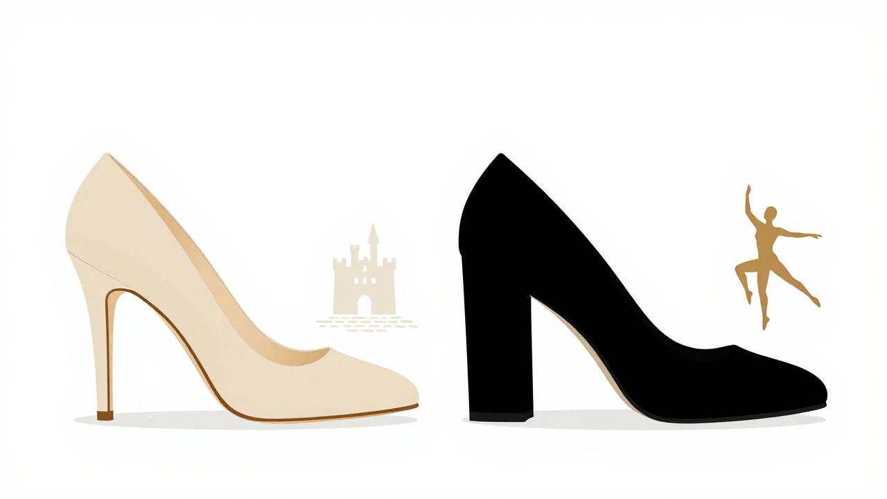 Illustration comparing stiletto and block heel shoes for comfort