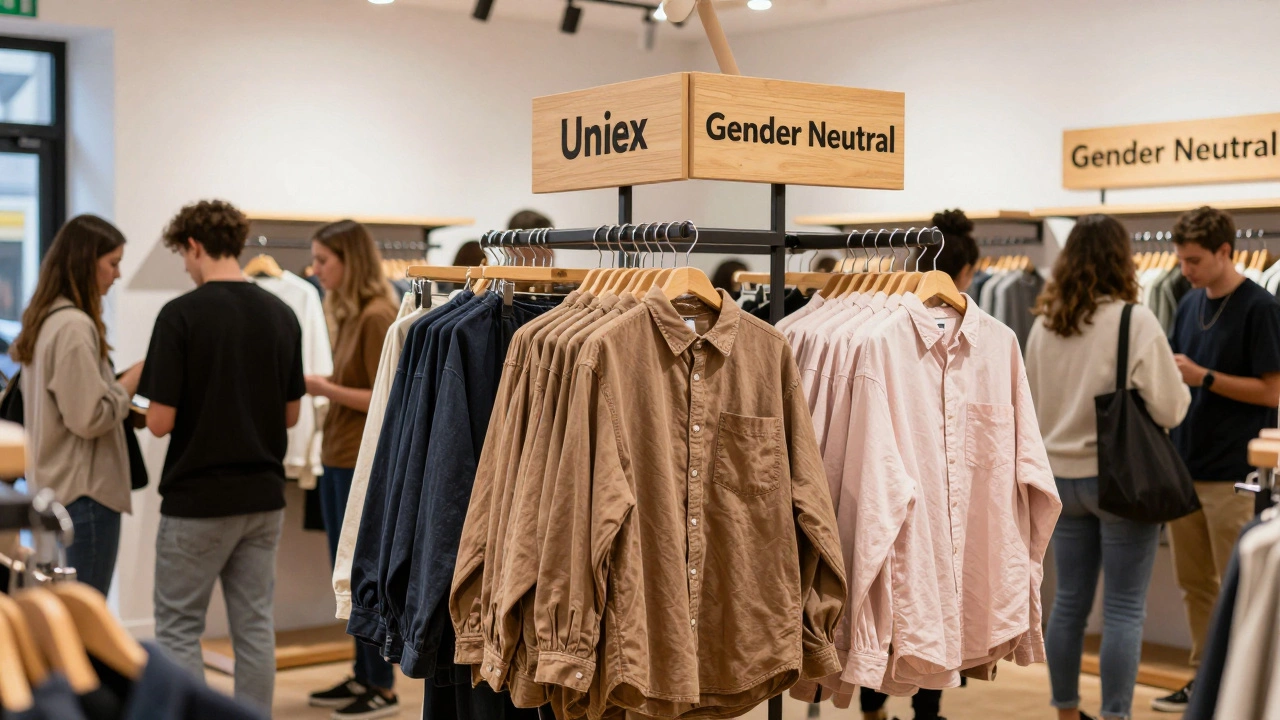 Unisex clothing racks in a modern Irish fashion boutique