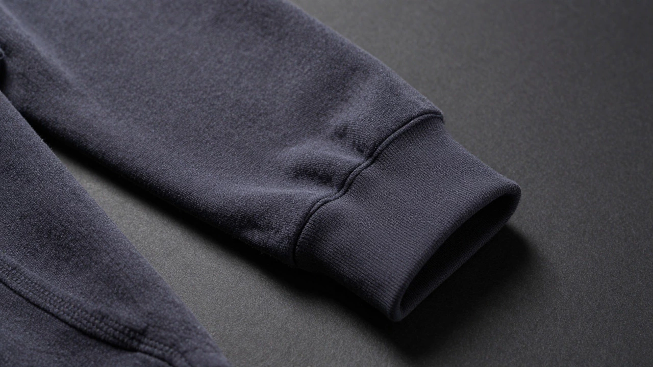 Close-up of heavy fleece lining and sturdy stitching on a hoodie