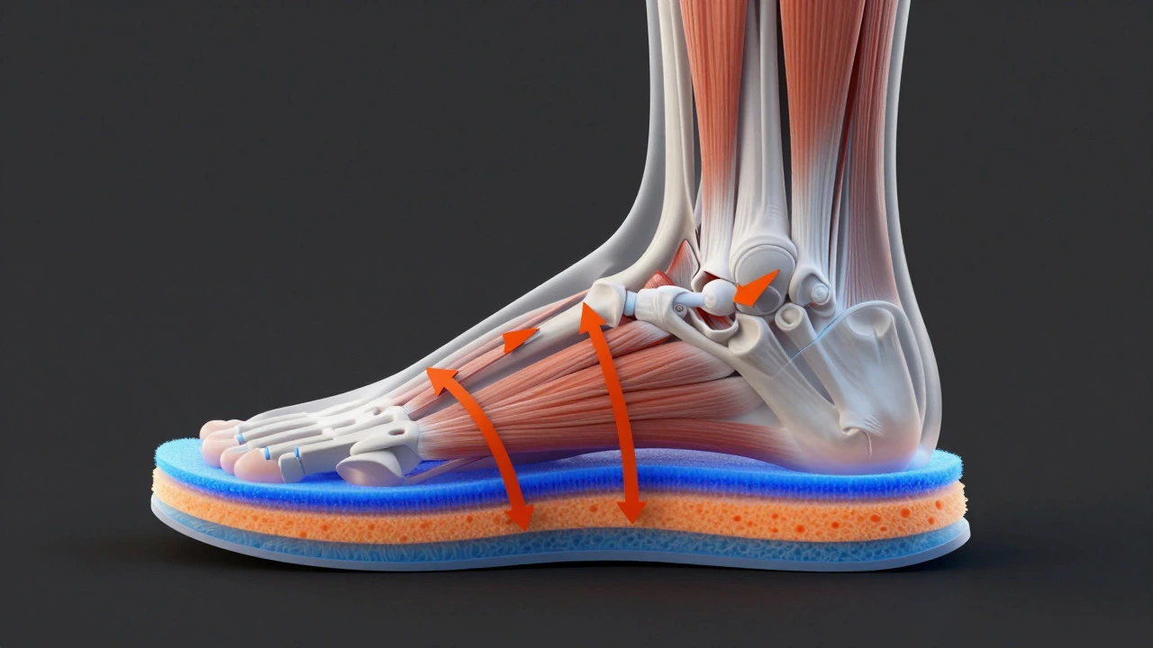 Cross-section diagram showing shoe foam cushioning foot anatomy
