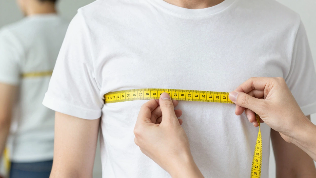 Hands using a measuring tape around a chest for accurate sizing