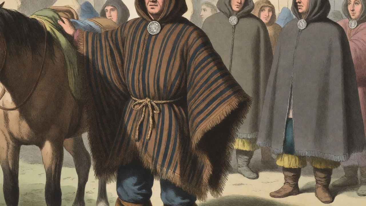 Laborers wearing safans and brats at historic Irish market