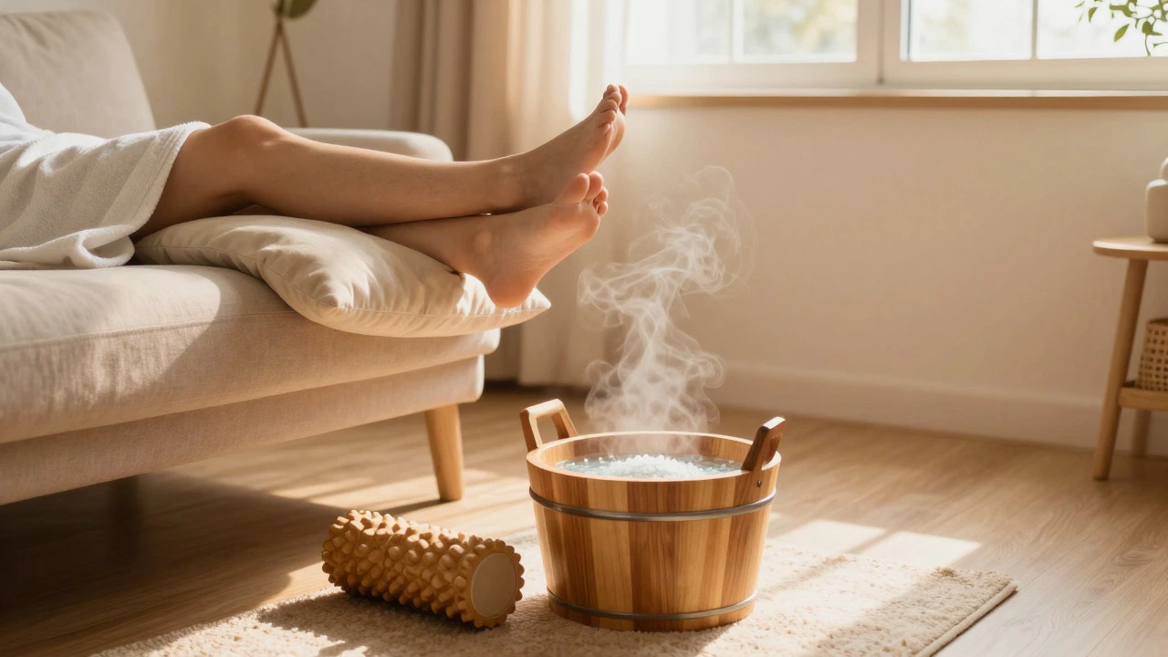 Legs elevated for recovery with Epsom salt bath