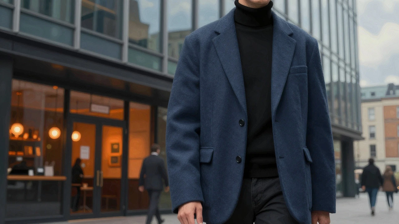 Person in a blue blazer transitioning from office to pub in Dublin