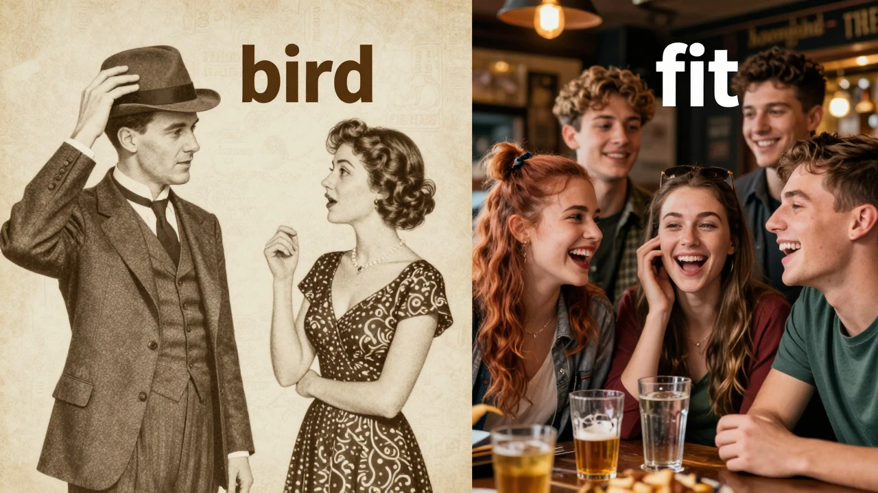 Split image contrasting vintage 1950s fashion with modern Irish youth culture.