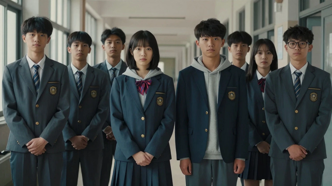Teenagers in uniforms comparing strict and flexible styles
