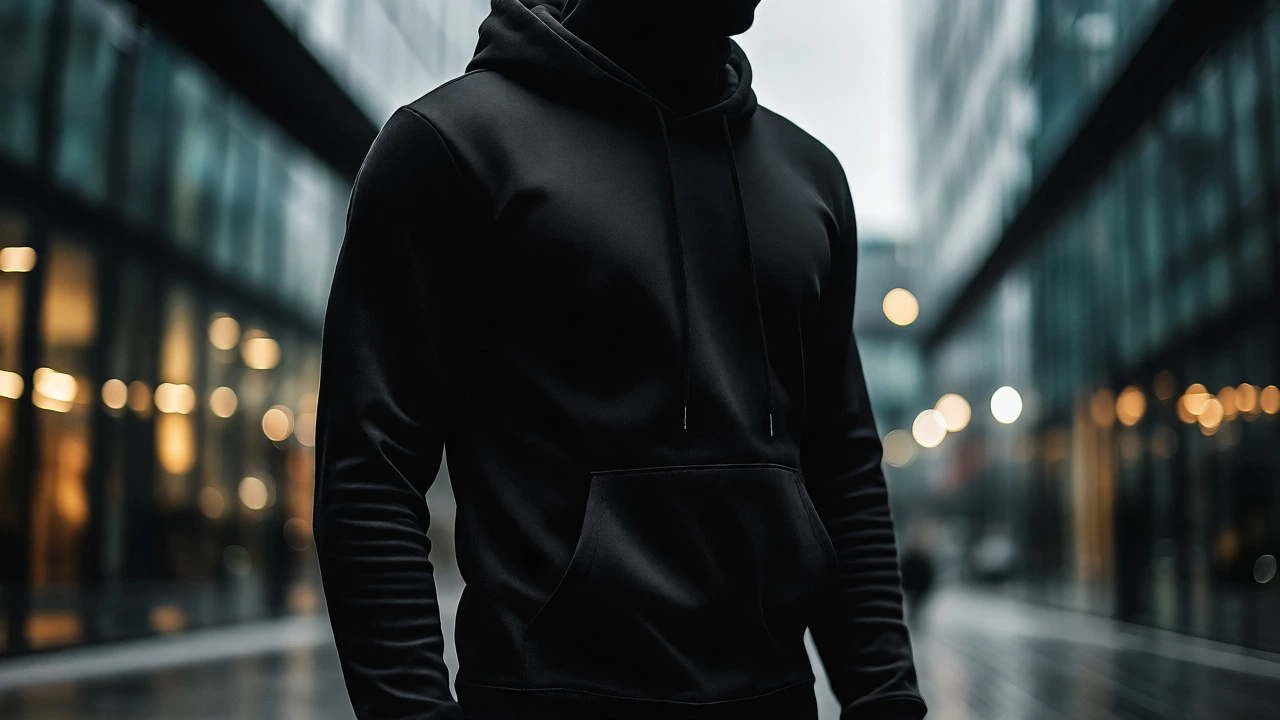 Figure in black hoodie at Dublin docks
