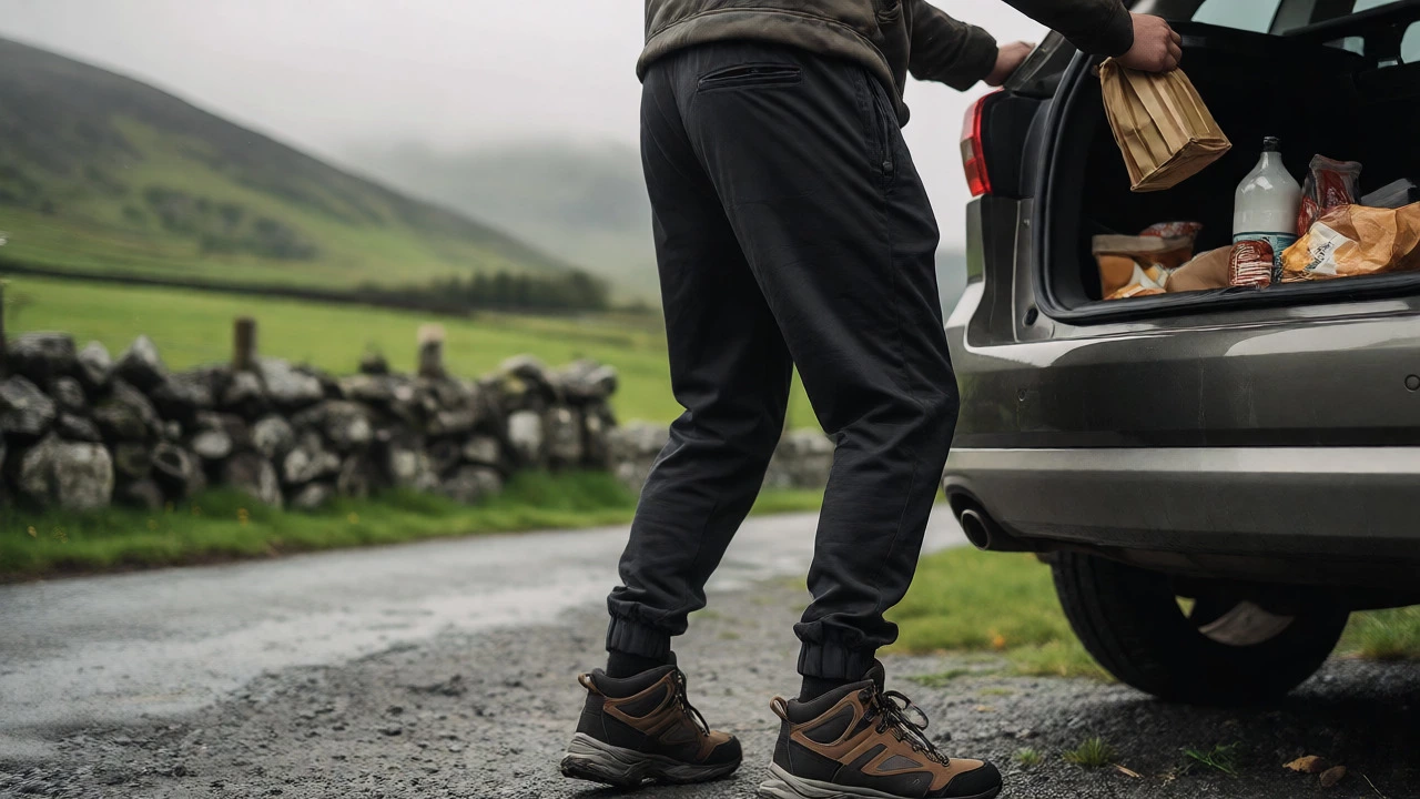 Person in joggers doing rural errands in Ireland
